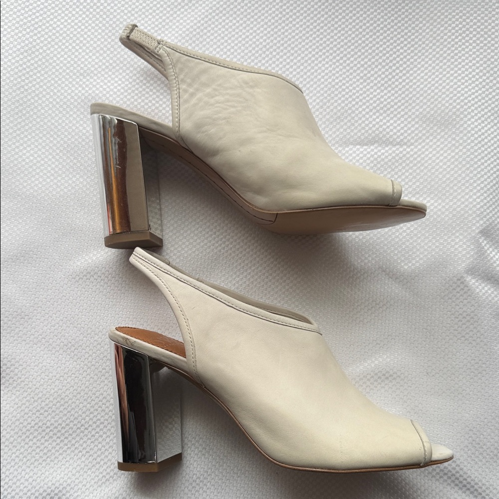 SARTO By Franco Sarto Cream Leather Peep-Toe Mules